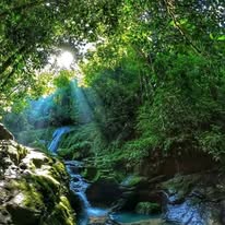Visitante frente a una cascada